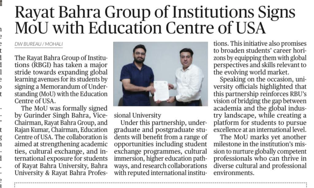 MoU Signing Between RBGI and USA Education Centre Featured in Leading Newspapers