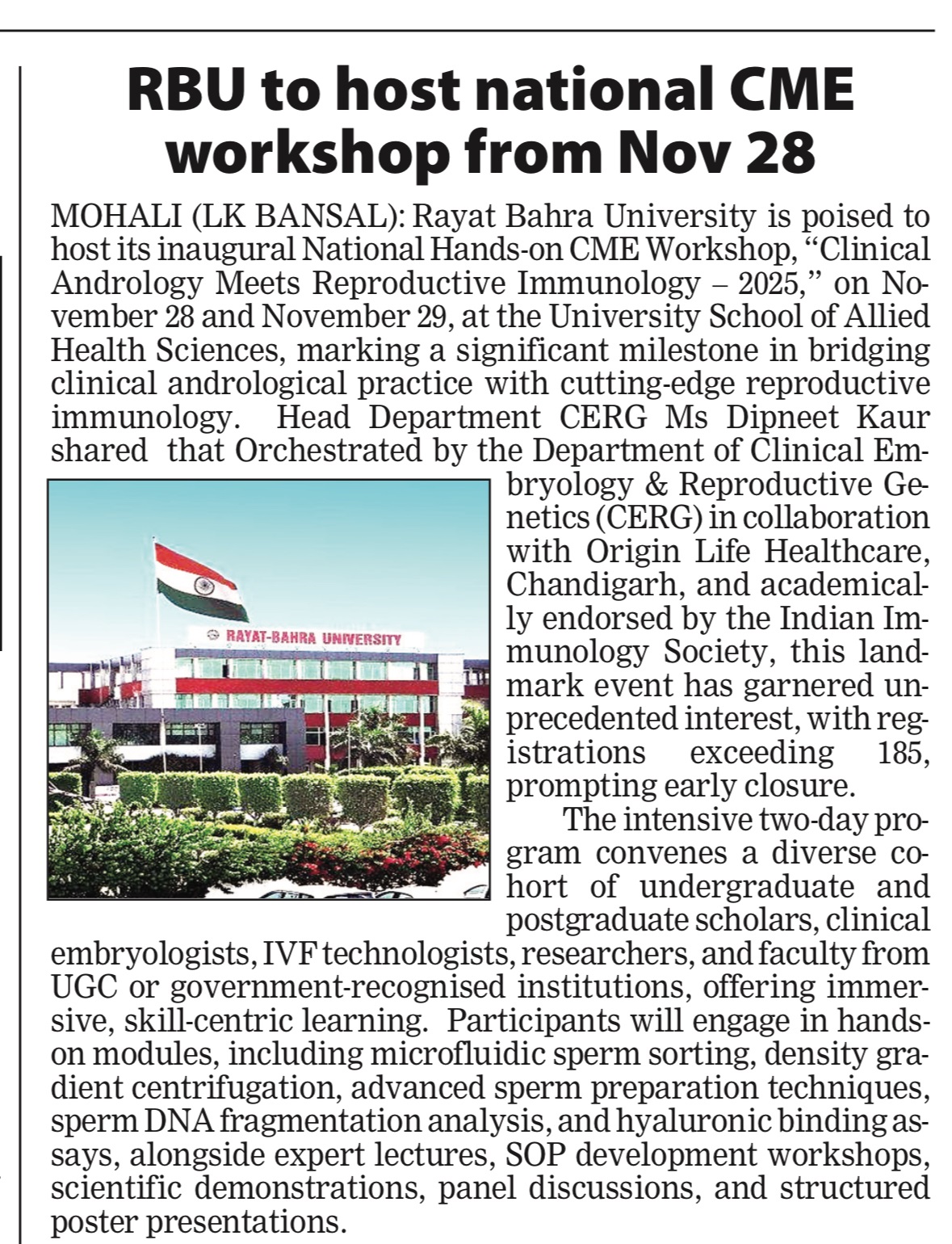 RBU to host national CME workshop from Nov 28